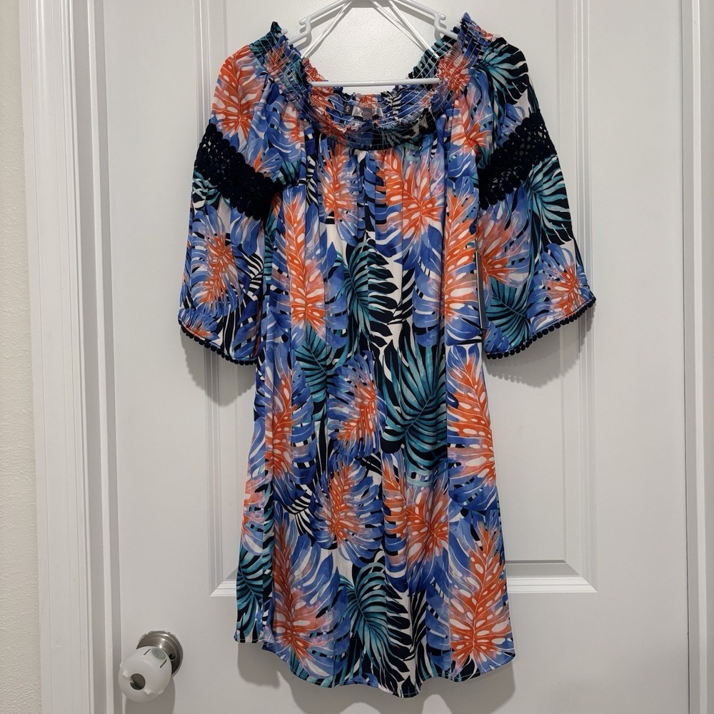 Jennifer Lopez‎ JLO Paradise 3/4 Bell Sleeves Elastic Shoulder Dress Size Small